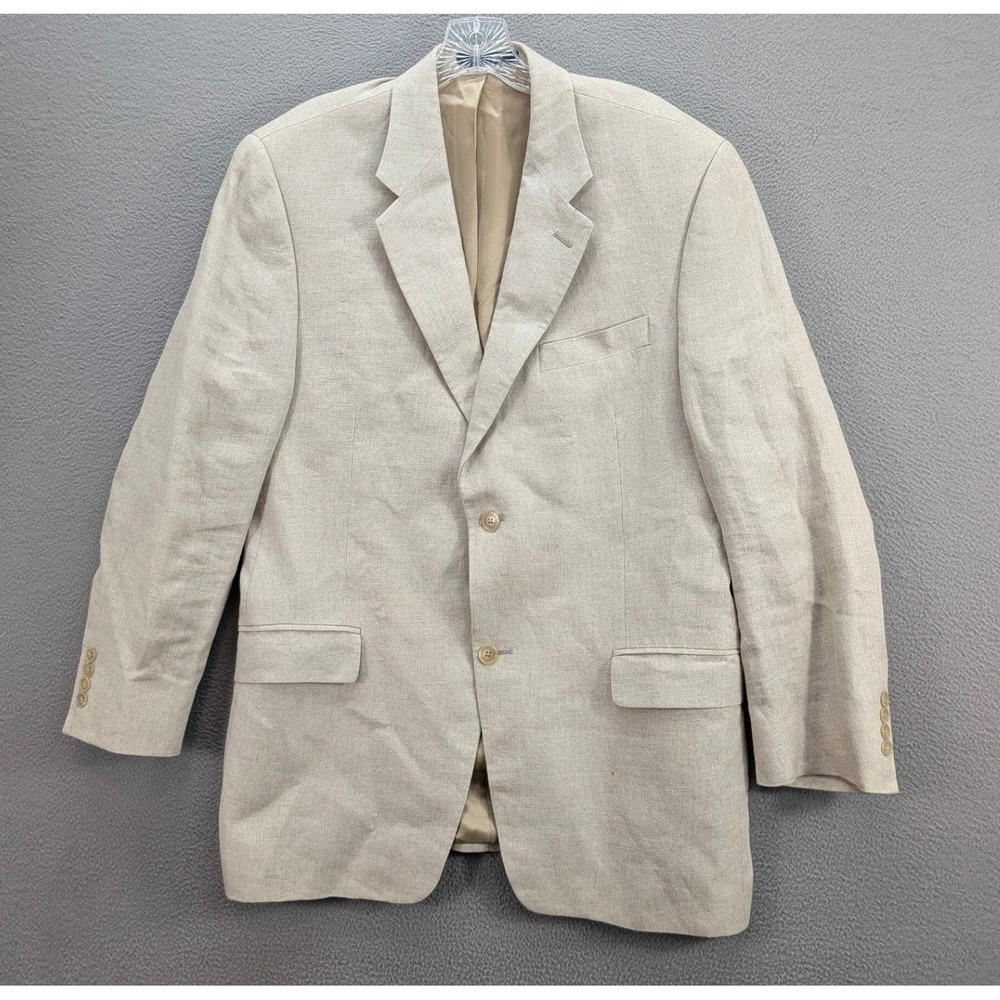 Calvin Klein 100% Linen Blazer Sport Coat Jacket Mens 41R Beige 2 Button Classic